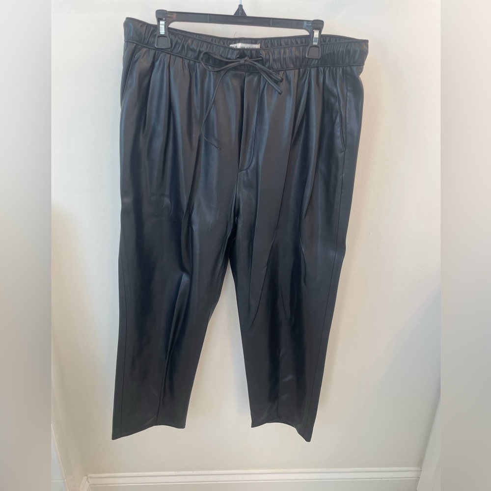 Zara Black Faux Leather Pants, Size XL